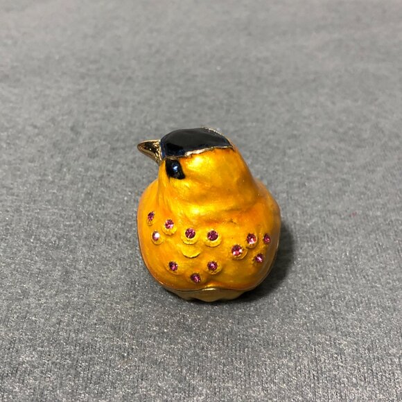 Gold Finch Bird Jeweled Enamel Trinket Box - Picture 2 of 8